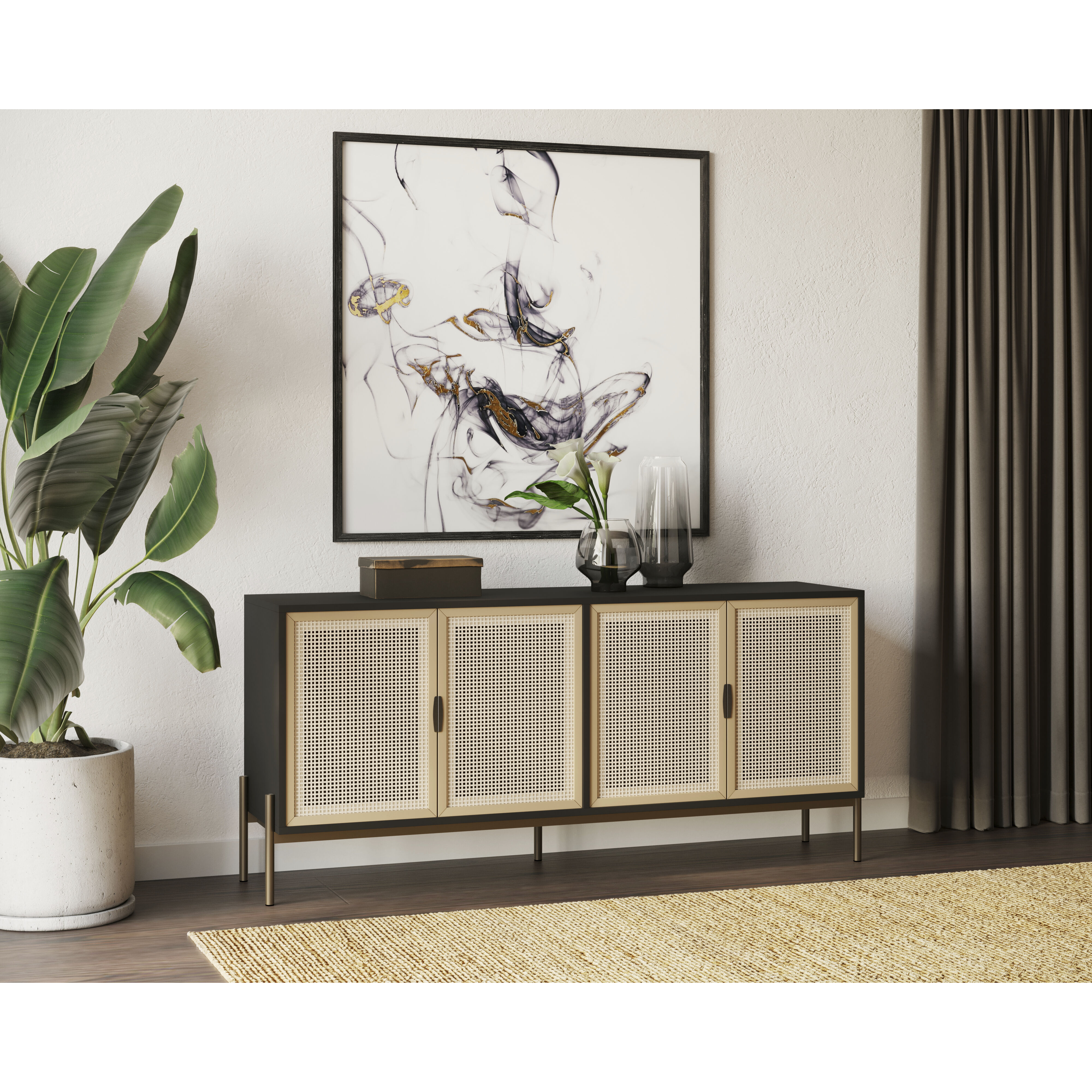 Avida 71.75 X 18.5 inch Gold / Black/Natural Sideboard, Large
